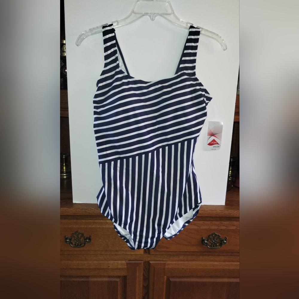 Lands' End Blue and White Nautical Stripe One Piece